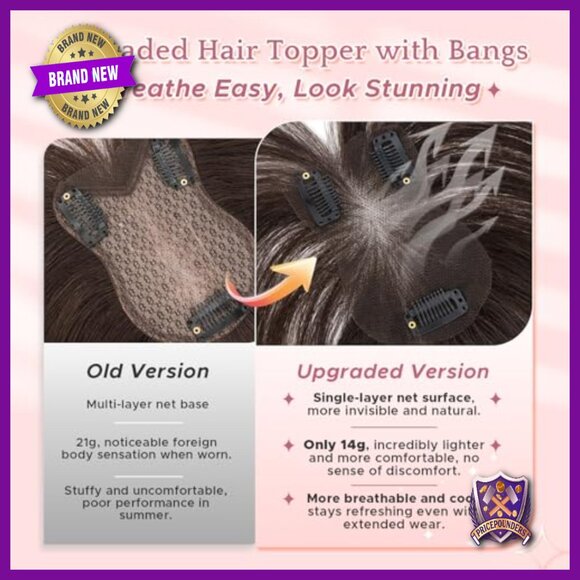 Human Hair Topper with Bangs 11 Inch Lightweight Lace Base 360 Coverage main image 4